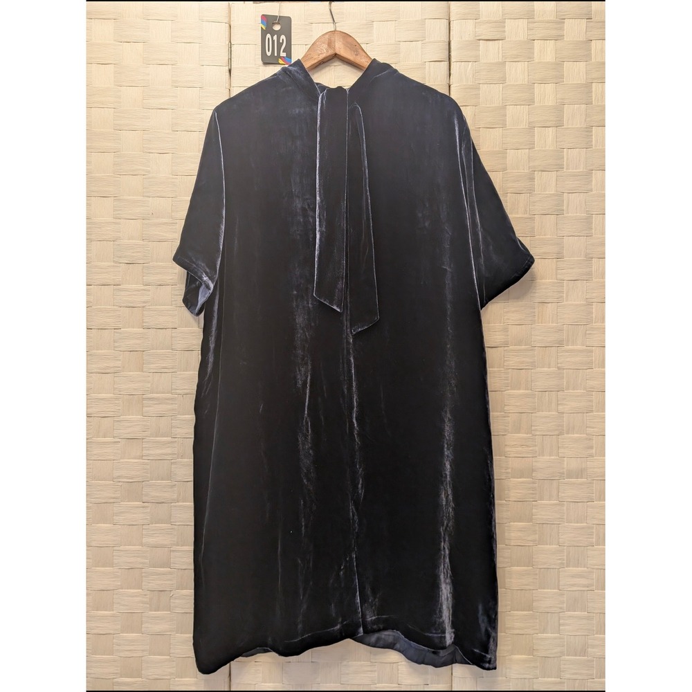 Eileen Fisher Navy Blue Silk Blend Velvet Mock Neck Back Tie Shift Dress XL - Picture 8 of 15